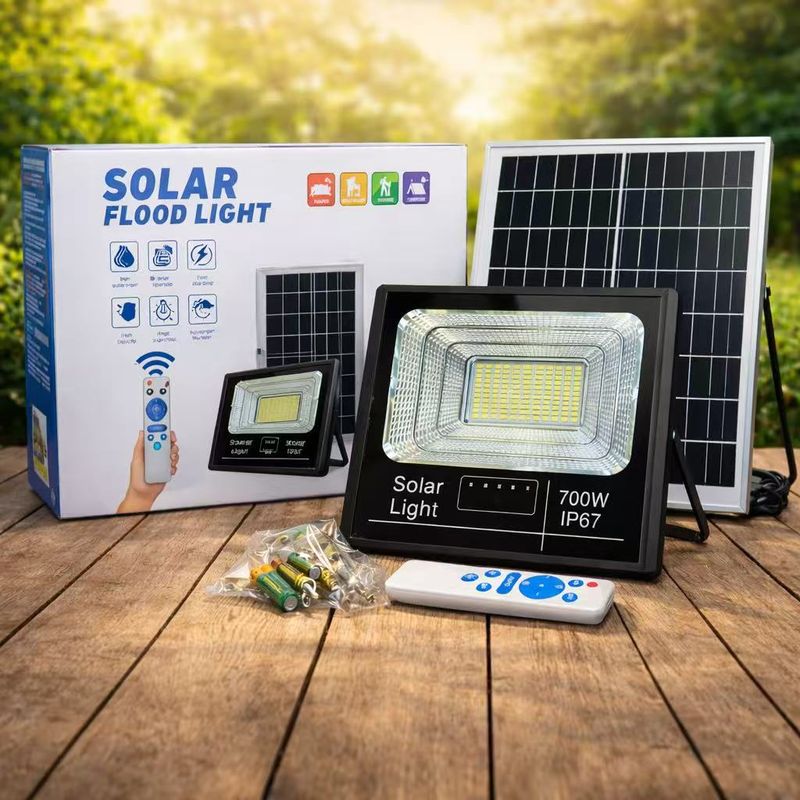 Solar Flood Light With Separate Panel + Remote