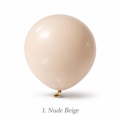 Nude beige latex balloon centred on white background with smooth matte finish and soft neutral tone