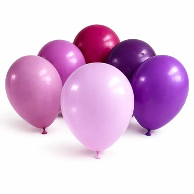 Purple Balloons For Balloon Garlands & Party Decorations Six purple balloons in different shades arranged in a cluster on a white background showing colour variations