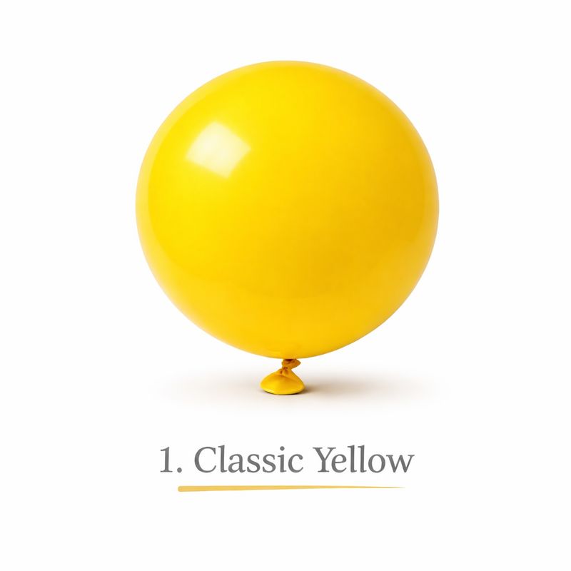 Classic yellow balloon centred on white background with soft shadow, inflated round shape, product colour reference image