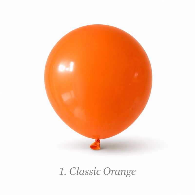 Classic orange balloon centered on a white background with soft shadow, labelled 1. Classic Orange