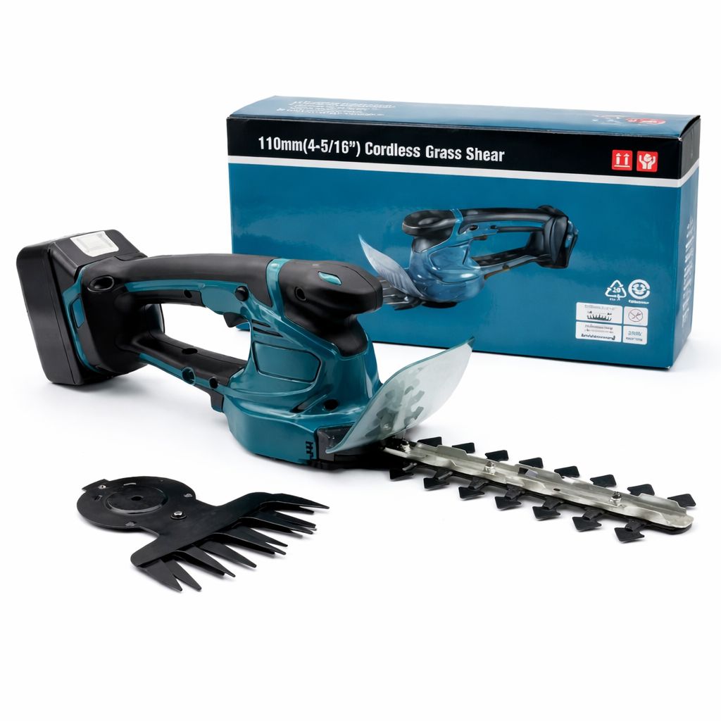 cordless grass shears hedge trimmer 2 in 1 battery garden tool NZ close up cutting grass