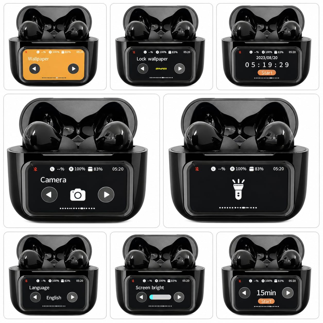 ANC Earbuds Touch Screen Case Bluetooth 6.0 AI Translation