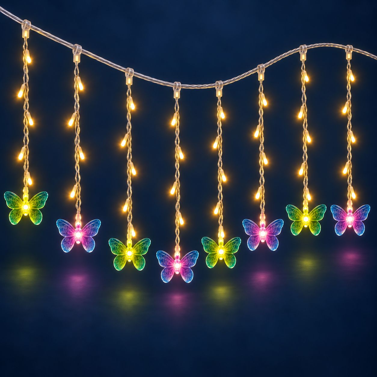 ​Butterfly Curtain Lights - 10m Warm White LED– 40 Coloured Butterflies