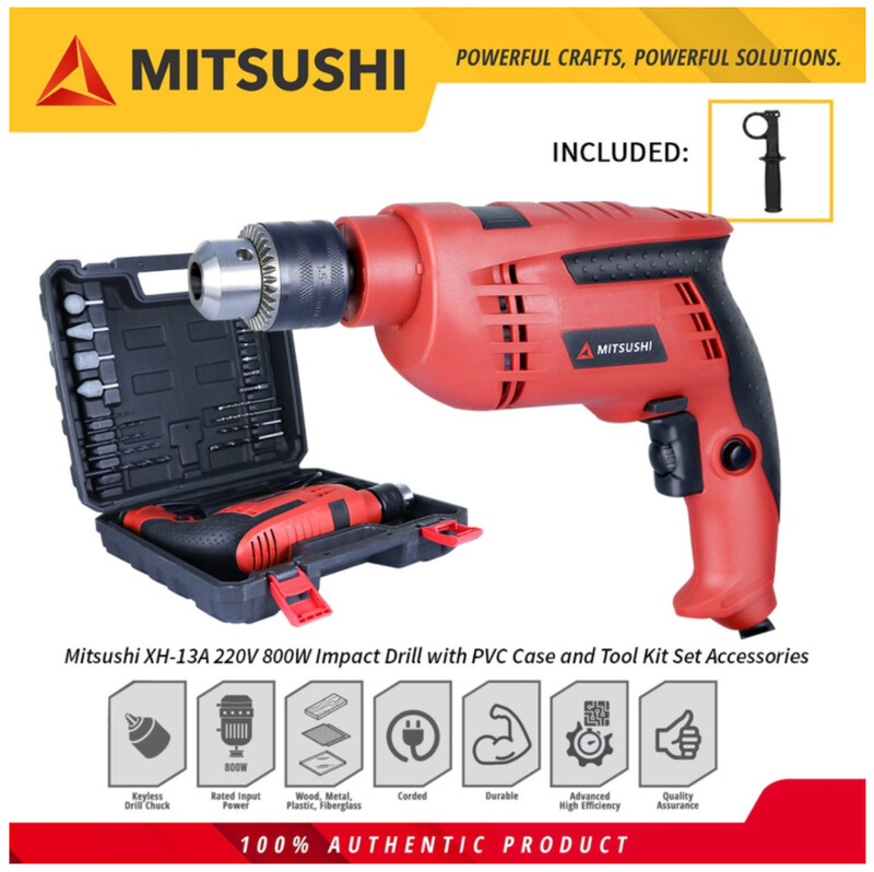 Mitsushi XH-13A 220V 800W Impact Drill with PVC Case and Tool Kit Set