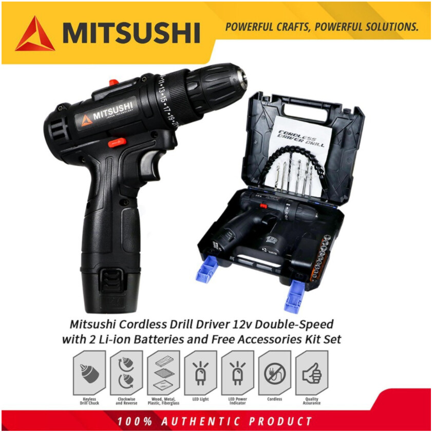 Mitsushi Cordless Drill Driver 12V with Free Accessories Set