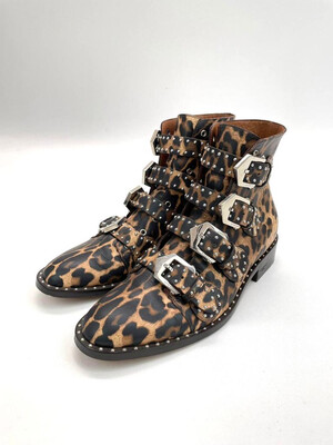 Givenchy, Stud Embellished Leopard Print Ankle Boots, Size 38