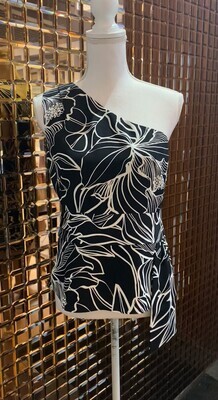 Karen Millen, Black/White Floral One Shoulder Asymmetrical Top, Size 10