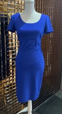 Diane Von Furstenberg, Electric Blue Empire Bust Side Waist Pleat Asymmetrical Panel S/Slv Dress, Size US4