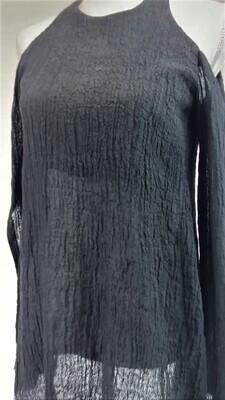 KitX, Black Textured Cheesecloth Bare Shoulder Slit L/Slv Linen Top W/Side Slit 1/2 Lined, Size 6