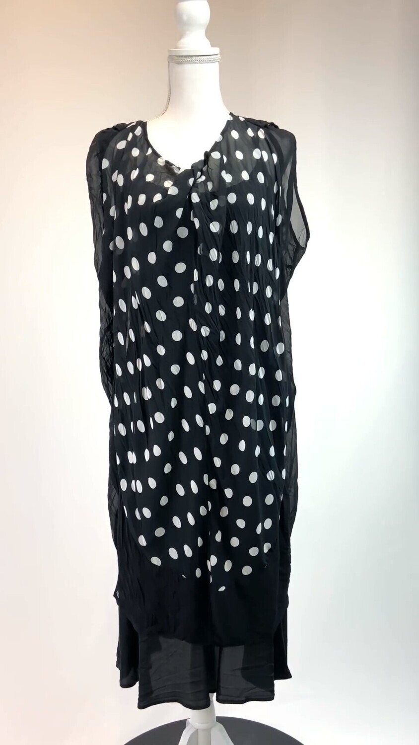 Trelise Cooper, Black/White Polka Dot Twist Neckline S/Less Dress W/Slip, Size 12/US10