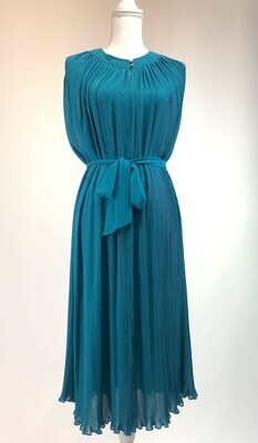 Kate Sylvester, Teal Green Micro Pleat S/Less Dress W/Tie Belt, Size L
