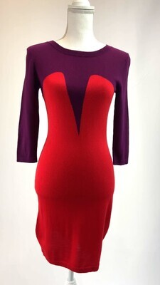 Markus Lupfer, Red/Purple Wool 3/4 Slv Dress, Size S