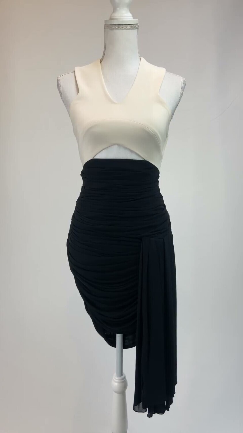 Jay Ahr, Cream/Black Cutout Front Drape S/Less Dress, Size XS