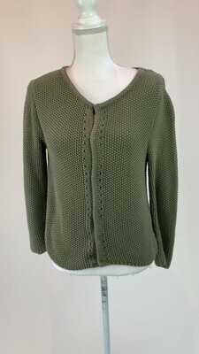 Stella Forest, Green Textured Knit Stud Button Front 3/4 Slv Cardigan, Size T2