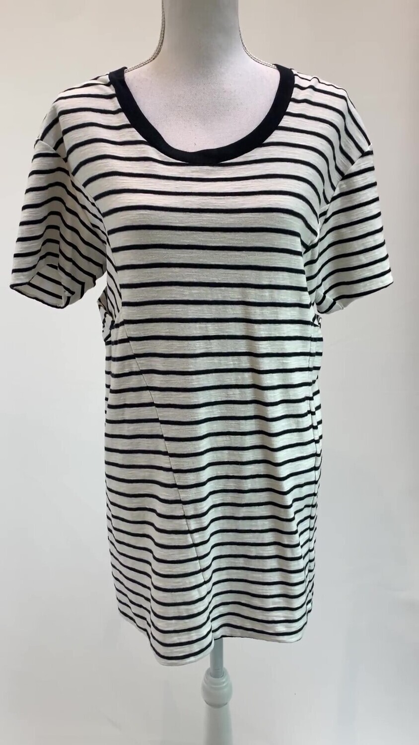 Osklen, White/Blk Stripe Panel T-Shirt Dress, Size M