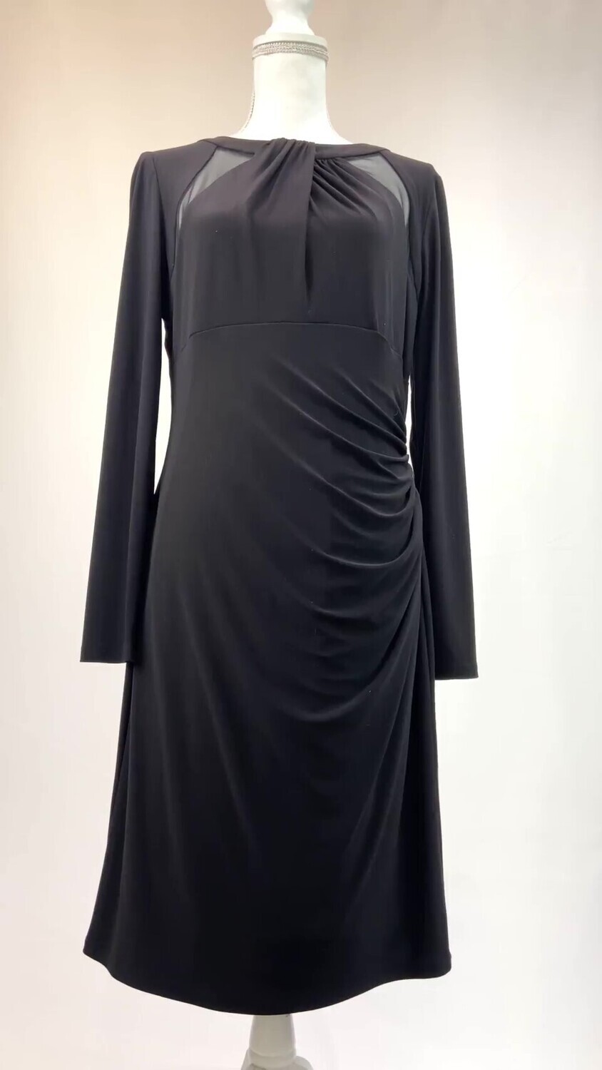 Lauren Ralph Lauren, Black Mesh Shoulder Insert Drape L/Slv Dress, Size US12