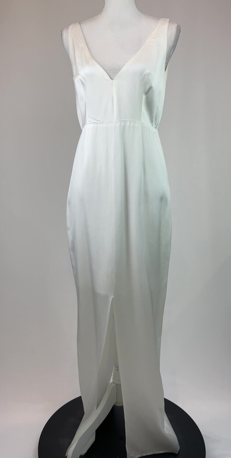 Misha, Ivory Dbl V Low Back Strap Slit Long Dress, Size L