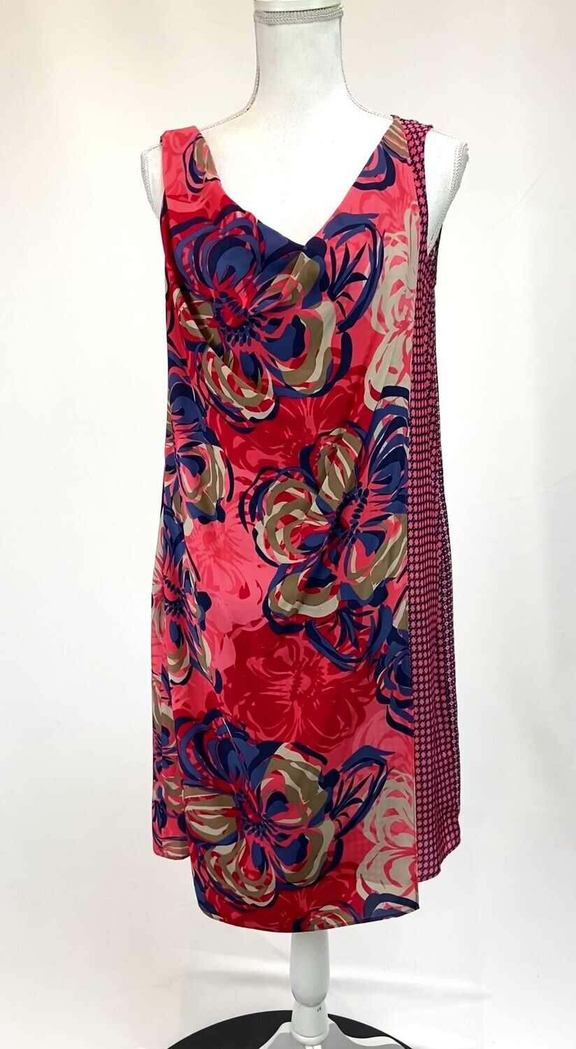 Penny Black, Pinks/Blues Print Overlay Front S/Less Silk Dress, Size US8/GB12