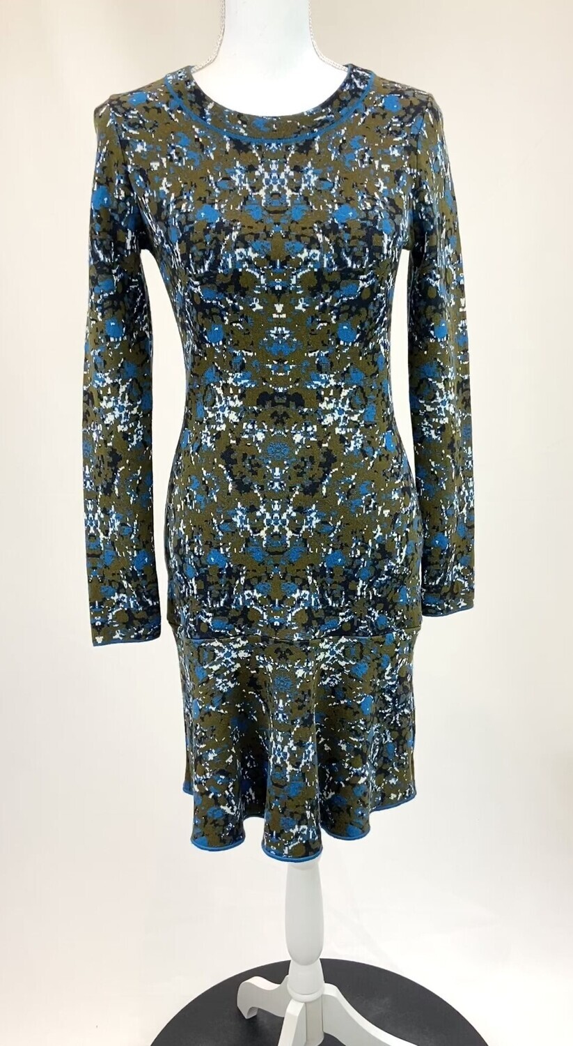 M Missoni, Olive/Teal Patterned Knit L/Slv Dress, Size 40