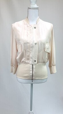 Scanlan &amp; Theodore, Light Apricot Rib Trim Zip Front Silk Jacket, Size 10