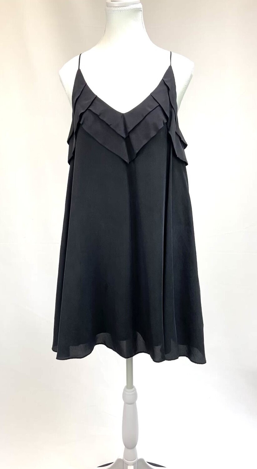Zimermann, Black Frill Pleat Neckline Strappy Dress, Size 1