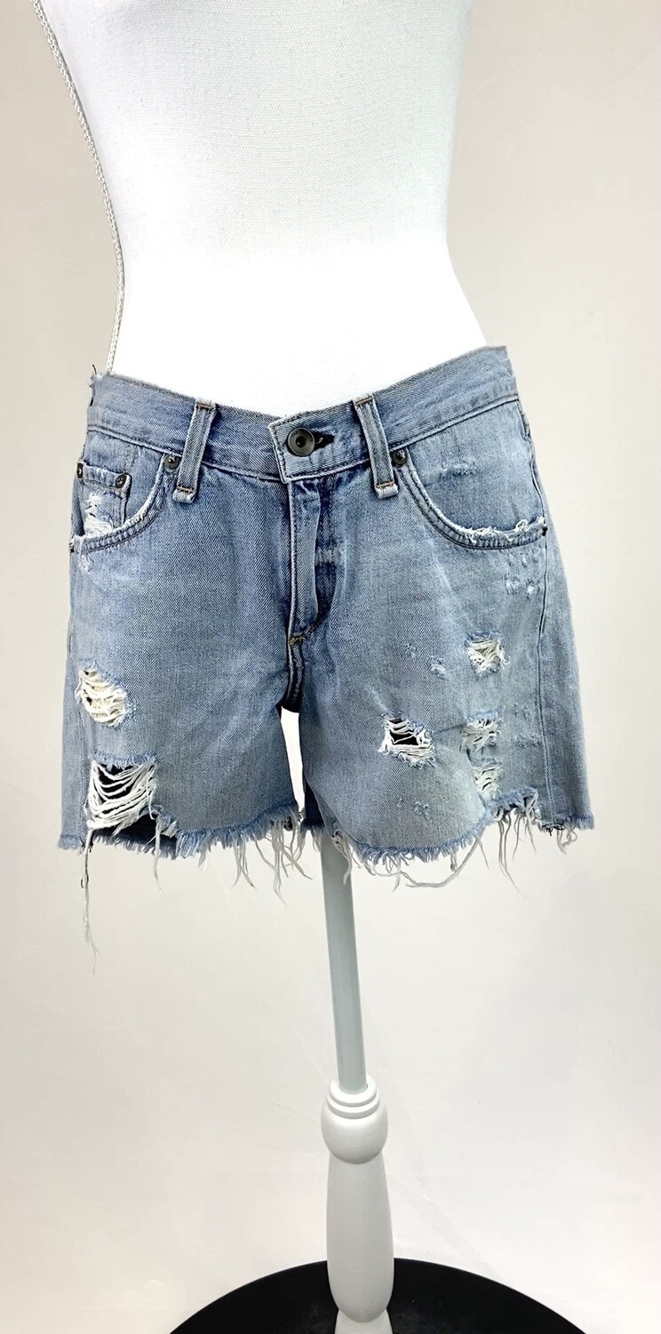 Rag &amp; Bone, Light Blue Distressed Fray Denim Shorts, Size 26