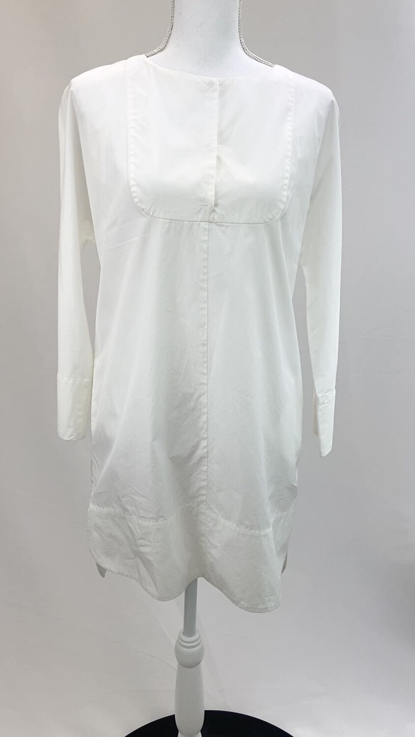 Max Mara Studio, White Bib Button Neck Bead Trim Tunic Shirt, Size US4/GB6