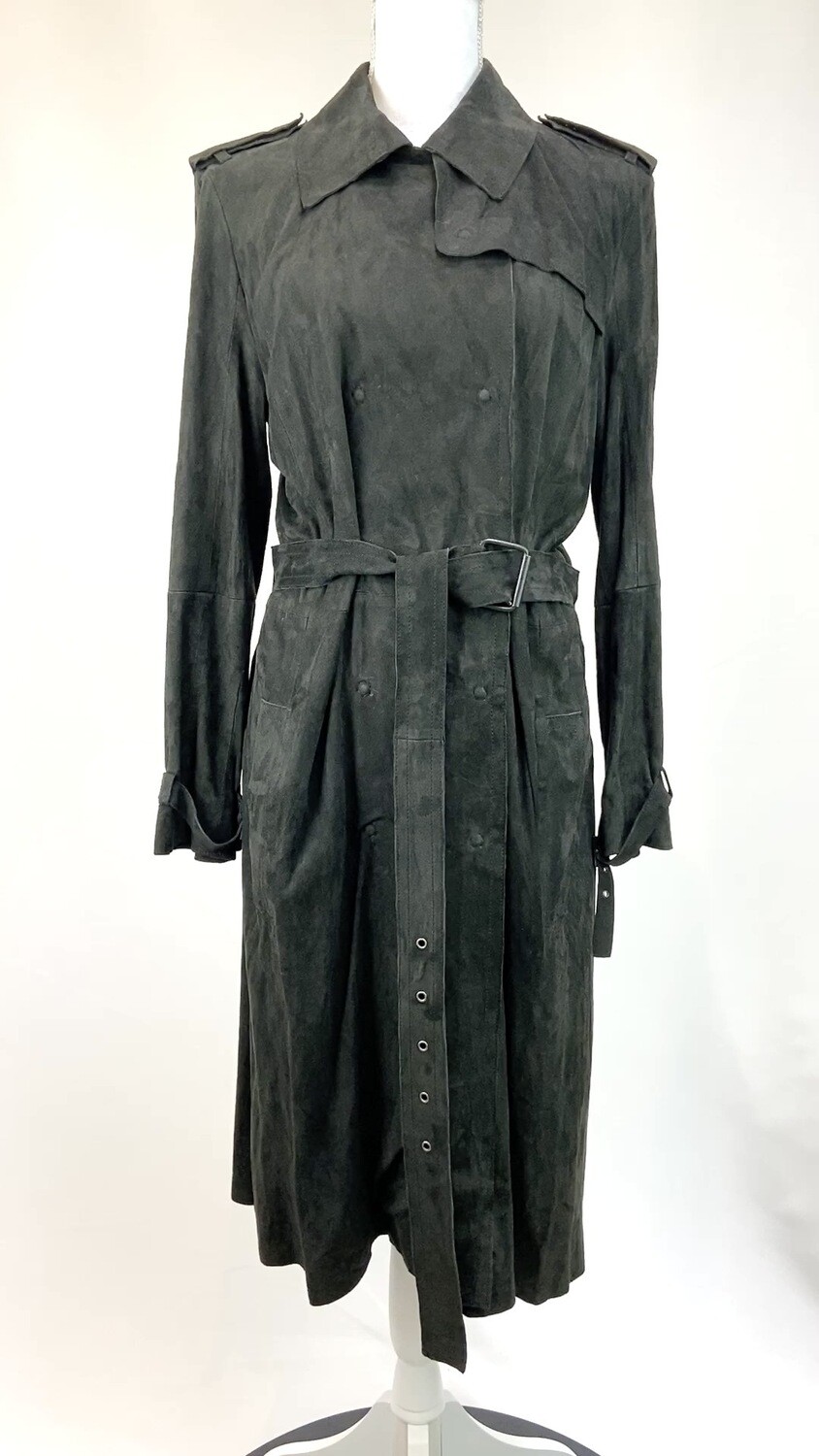 Giorgio Brato, Black Double Breasted Suede Trenchcoat W/Belt, Size 48