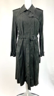 Giorgio Brato, Black Double Breasted Suede Trenchcoat W/Belt, Size 48