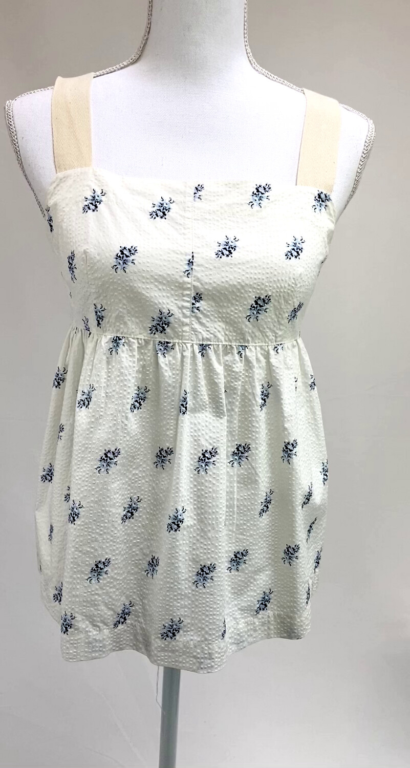 Lee Mathews, White/Beige/Blue Floral Textured Strap Top, Size 1