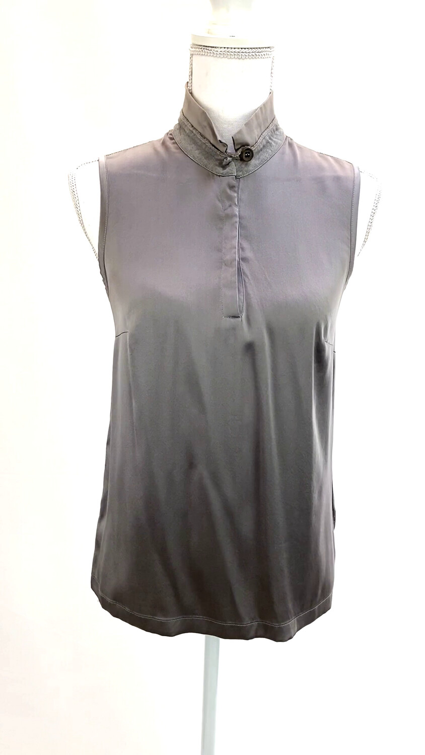 Fabiana Filippi, Mink Round Button Neckline Str Silk S/Less Top, Size S/GB10