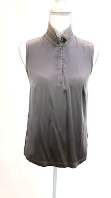 Fabiana Filippi, Mink Round Button Neckline Str Silk S/Less Top, Size S/GB10