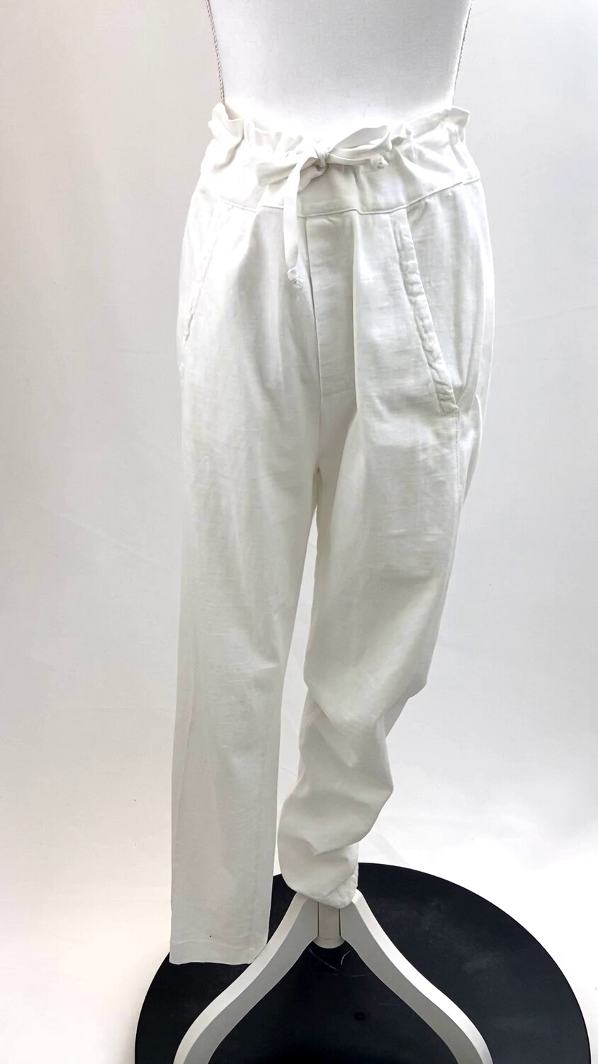 Transit Par Such, White Wide D/String W/Band Slant Pkt Panelled Tapered Leg Pant, Size 1