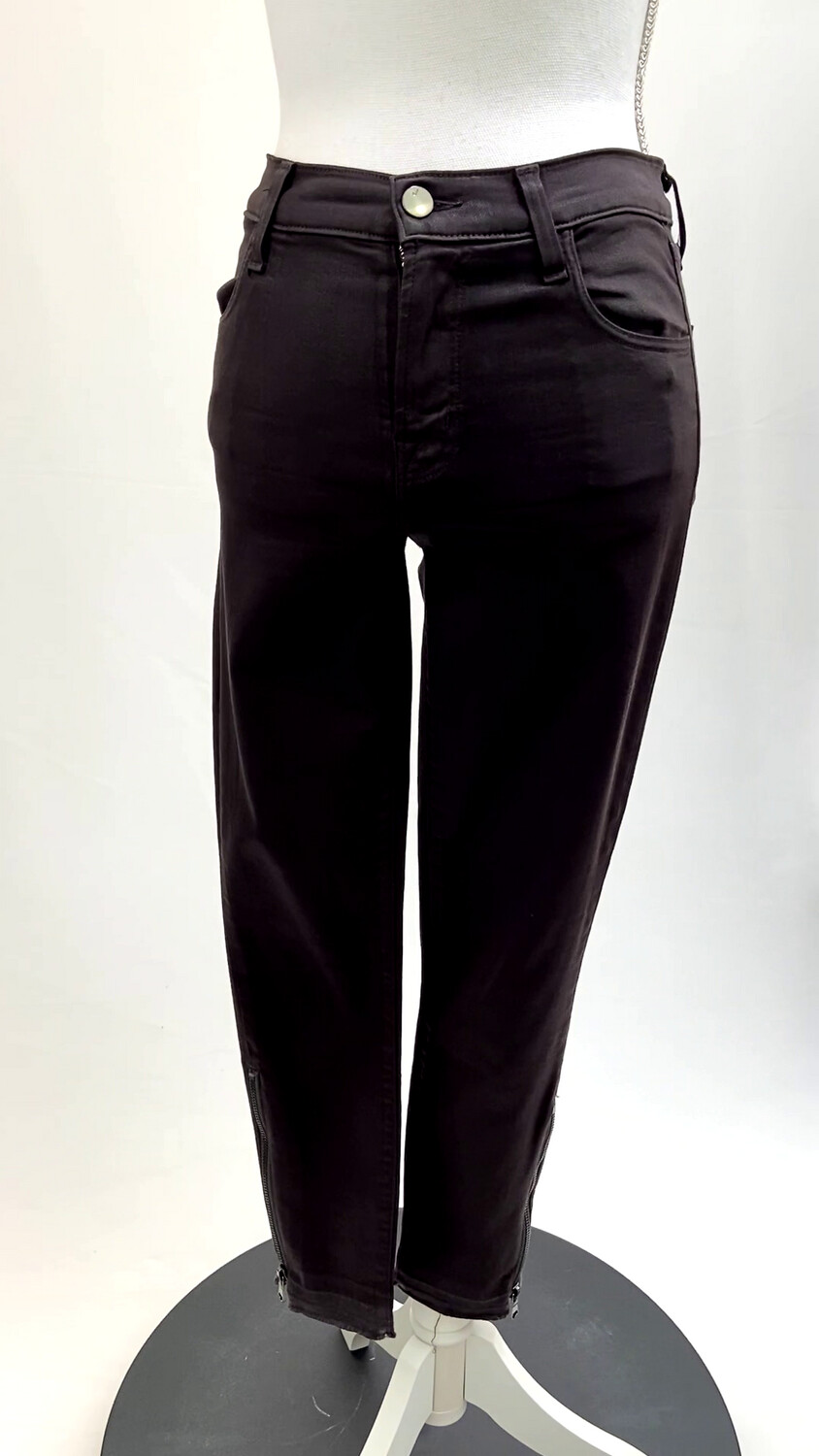 J Brand, Black Coated Ankle Zip Denim Pant, Size 25