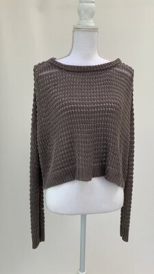 Scanlan Theodore, Browns Mixed Yarn Crochet Patterned Knit L/Slv Sweater, Size M/L
