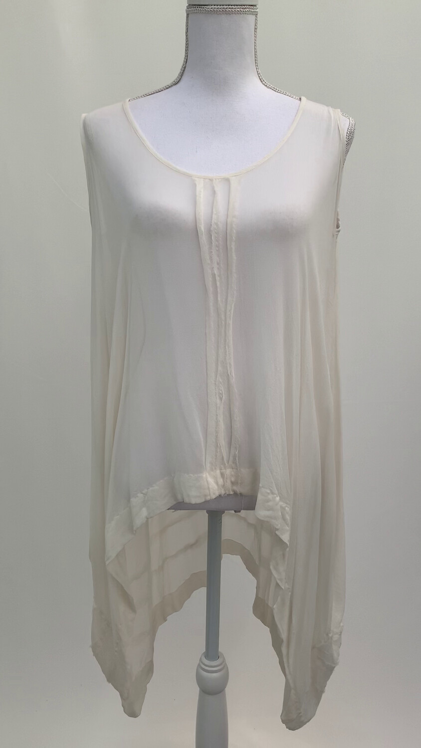 Taylor, Cream Drop Back Hem Silk S/Less Top, Size OS