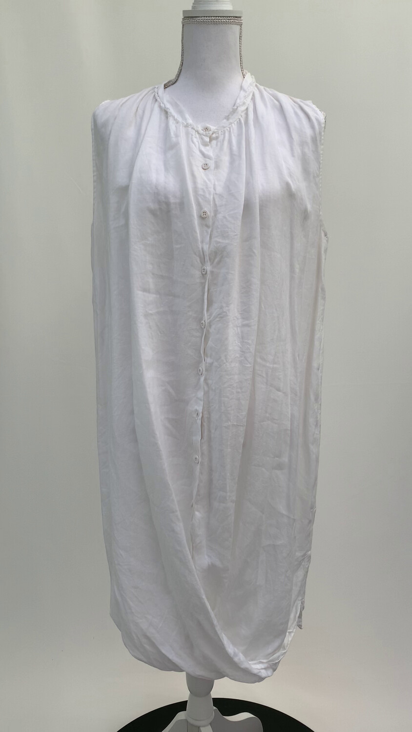 European Culture, White Linen S/Less Drape Hem Linen S/Less Shirtdress, Size XL