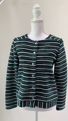 Street One, Navy/Greens Boucle Jacket, Size GB12/I42