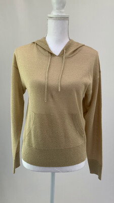 Sandro, Gold Lurex Knit Hooded L/Slv Sweater W/Kangaroo Pkt, Size 0