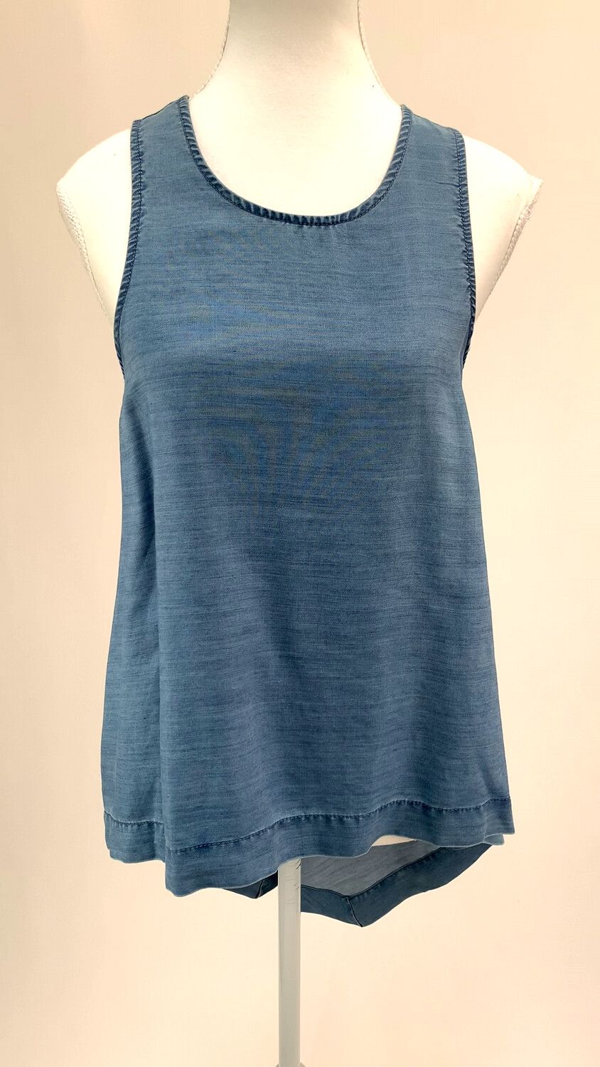Sass &amp; Bide, Light Blue Chambray Drop Back Hem S/Less Tank Top, Size 8
