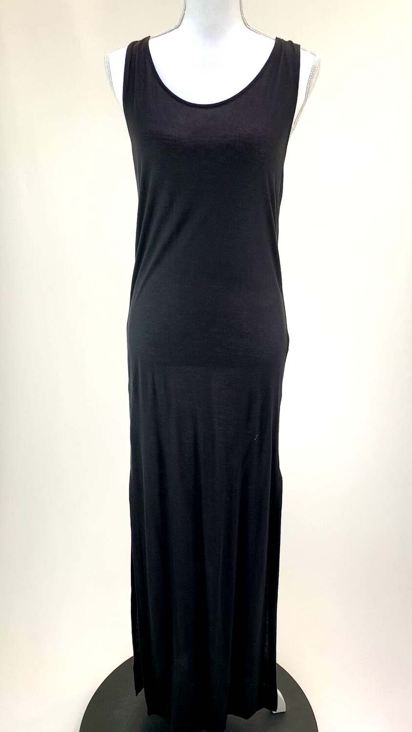 S &amp; B Sass &amp; Bide, Black/Orange Strap Drape Back Jersey Maxi Dress W/Side Slits, Size 6