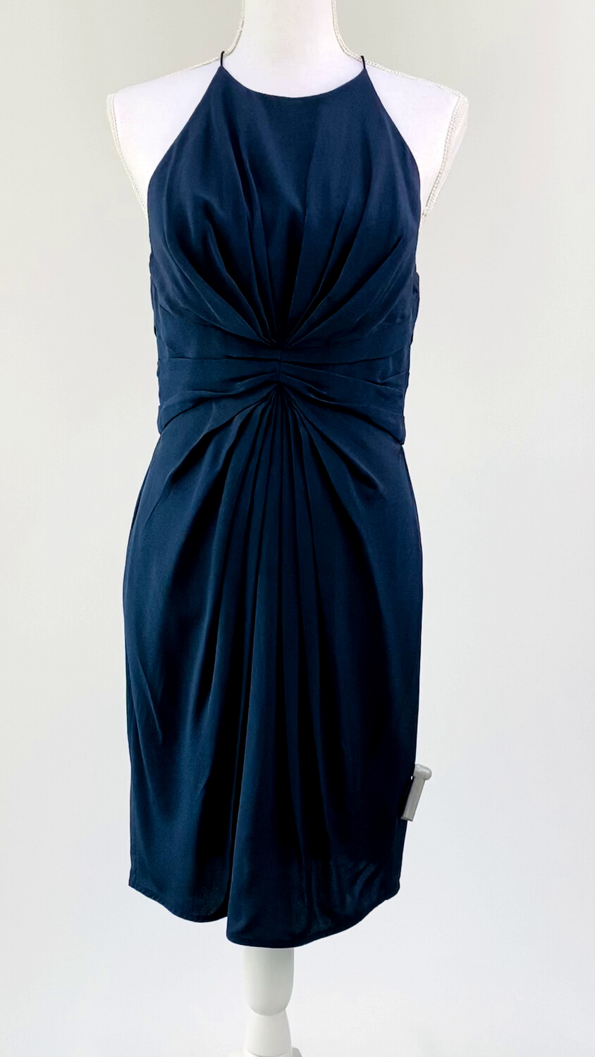Zimmermann, Navy Pleat Drape Strappy Halter Neckline Silk Dress, Size 2