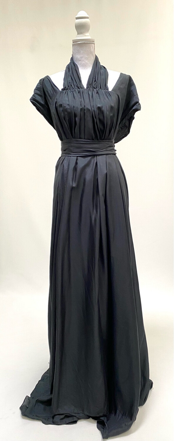 Lisa Brown, Black Tie Strap Silk Maxi Dress. Size M/L