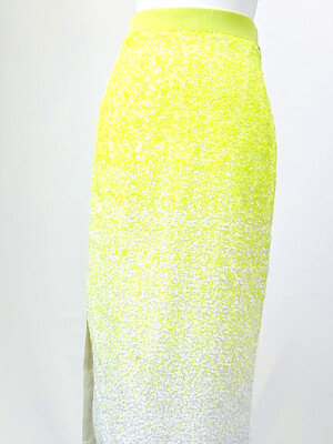 Sass & Bide, White/Neon Yellow Sequin Embellished Side Slit Midi Skirt, Size 6