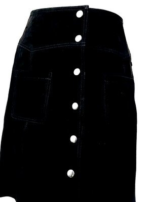 Scotch & Soda, Black /Silver Snapstud Front Suede Pkt A-Line Skirt, Size P