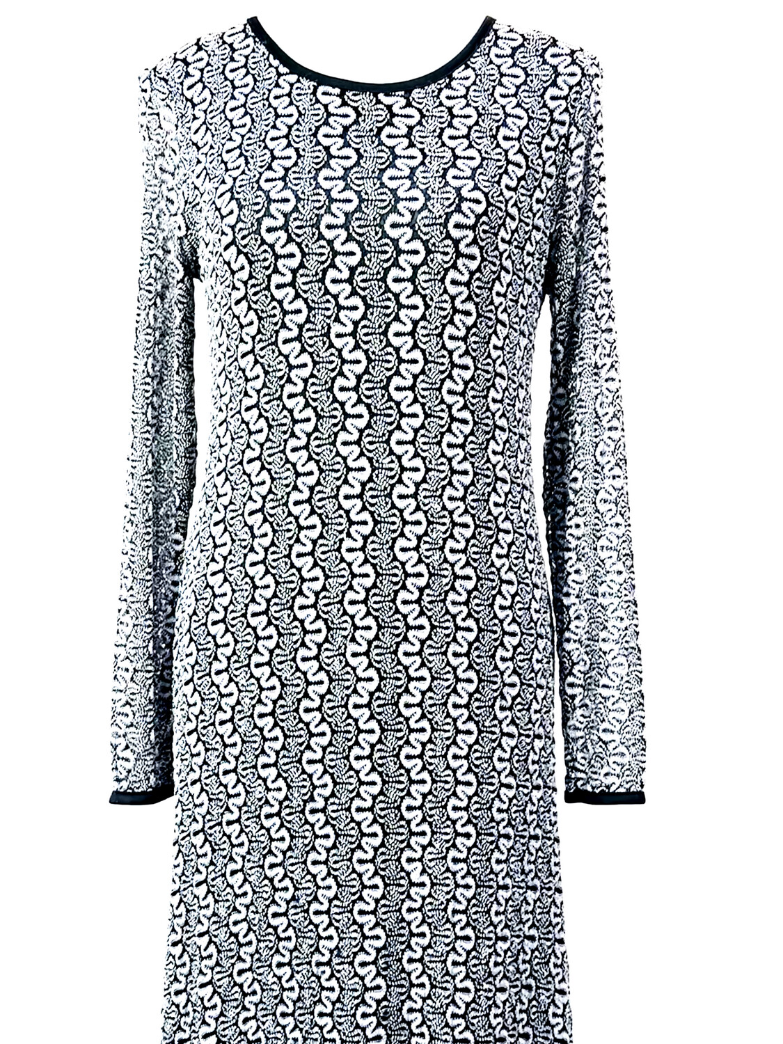 Scanlan Theodore, Black/Grey Embroidery Lace Flare Hem L/Slv Midi Dress, Size M