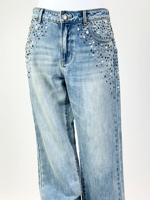 Sass & Bide, Blue/Silver/Multi Bead Embellished Jeans, Size 28