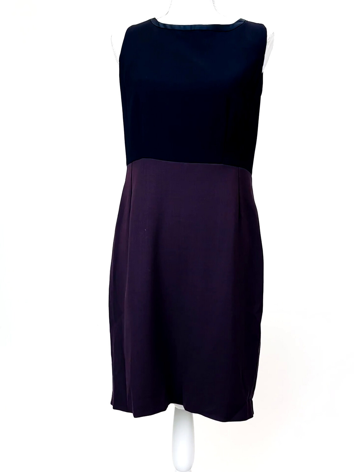 Anna Thomas, Navy/Purple Wool Blend S/Less Pencil Dress, Size 12