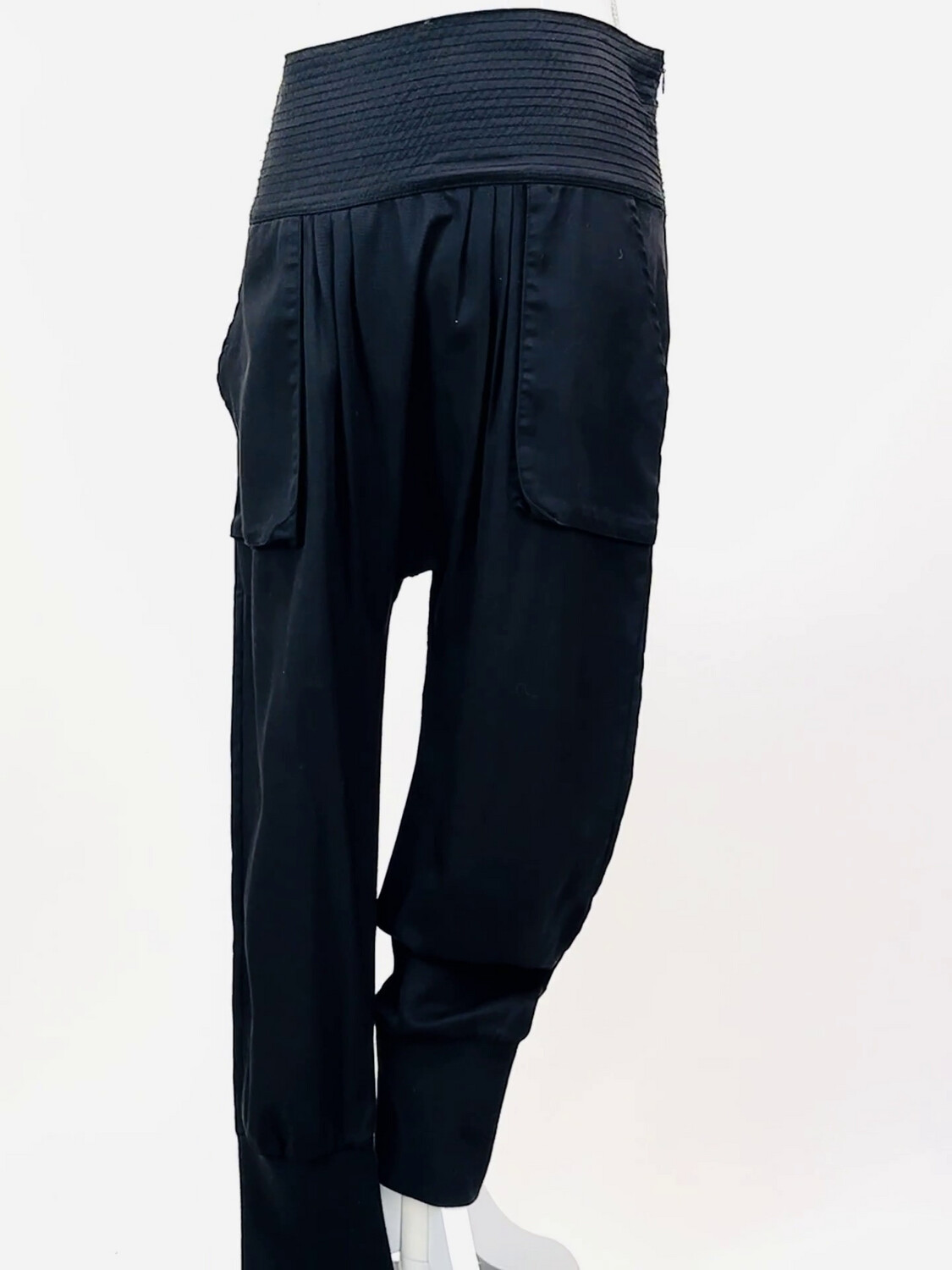 Flannel, Black Wide Topstitch W/Band Silk Harem Pants, Size 1